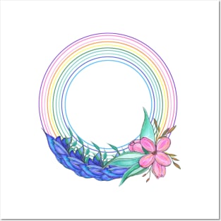 Rainbow and flowers. Watercolor flowers Posters and Art